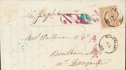 SOBRE 73. 1865. 2 Reales Lila. BARCELONA A LANCASTER (INGLATERRA). MAGNIFICA Y RARA. - Sonstige & Ohne Zuordnung