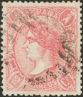 º74. 1865. 2 Cuartos Rosa. Excelente Centraje. MAGNIFICO Y RARO. Edifil 2018: +++175 Euros - Sonstige & Ohne Zuordnung