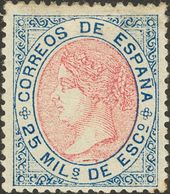 *95. 1867. 25 Mils Azul Y Rosa. MAGNIFICO. Edifil 2018: 340 Euros - Other & Unclassified