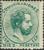 *129. 1872. 10 Pts Verde. Color Muy Intenso. MAGNIFICO Y MUY RARO EN NUEVO. Cert. CEM. Edifil 2018: 3.125 Euros - Autres & Non Classés