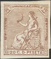 (*)134P. 1873. 20 Cts Castaño Grisáceo. ENSAYO DE COLOR (sin Dentar). MAGNIFICO Y RARISIMO, NO RESEÑADO EN GALVEZ. - Autres & Non Classés