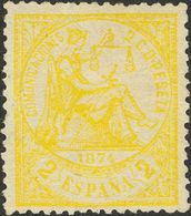 *143. 1874. 2 Cts Amarillo. Color Muy Intenso. MAGNIFICO. Edifil 2018: 35 Euros - Sonstige & Ohne Zuordnung