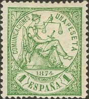 *150. 1874. 1 Pts Verde. MAGNIFICO Y MUY RARO EN NUEVO. Cert. COMEX. - Autres & Non Classés