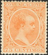 *225. 1889. 75 Cts Naranja. Muy Bien Centrado. MAGNIFICO. Cert. CEM. Edifil 2018: 285 Euros - Other & Unclassified