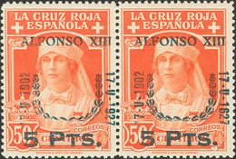 **385, 385t. 1927. 5 Pts Sobre 50 Cts Naranja, Pareja. Un Sello Variedad "1627" EN LUGAR DE "1927". MAGNIFICA. Edifil 20 - Sonstige & Ohne Zuordnung