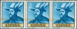 **1436id. 1962. 3 Pts Azul Y Oro, Tira De Tres. Variedad FRANJA DORADA EN EL CENTRO. MAGNIFICA. Edifil 2015: 234 Euros - Sonstige & Ohne Zuordnung