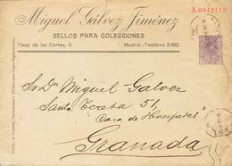 SOBRE EP258. 1917. 15 Cts Violeta. Sobre Entero Postal Privado MIGUEL GALVEZ De MADRID A GRANADA. Al Dorso Llegada. MAGN - Other & Unclassified