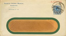 SOBRE EP346. 1921. 25 Cts Azul Sobre Entero Postal Privado SOCIEDAD ANONIMA MONEGAL (membrete En Azul Y Con Ventana) Cir - Autres & Non Classés
