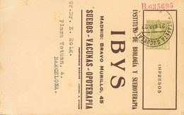SOBRE EP412. 1928. 2 Cts Verde Oliva Sobre Tarjeta (Instituto Del Cáncer Madrid) Entero Postal Privado YBIS De MADRID A  - Autres & Non Classés