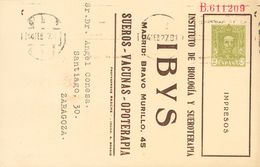 SOBRE EP413A. 1927. 2 Cts Verde Oliva Sobre Tarjeta Entero Postal IBYS (Hospital Del Rey, Con La Variedad Sin "J" Y "O"  - Autres & Non Classés