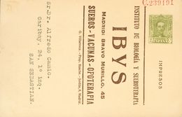 SOBRE EP452A. (1925a). 2 Cts Verde Oliva Sobre Tarjeta Entero Postal IBYS (Hospital Monte Sinai Tipo II) De MADRID A SAN - Autres & Non Classés