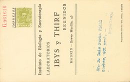 SOBRE EP475. (1928ca). 2 Cts Verde Oliva Sobre Tarjeta Entero Postal Privado YBYS Y THIRF (Sobreimpresión Bronconeumoser - Autres & Non Classés