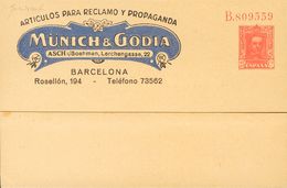 (*)EP522. 1931. 25 Cts Rojo Sobre Tarjeta Entero Postal Privada MUNICH AND GODIA. MAGNIFICA. (Láiz 2006, 280 Euros) - Other & Unclassified