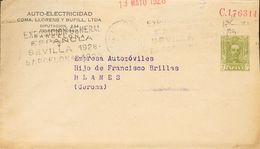 SOBRE EP607. 1928. 2 Cts Verde Oliva Sobre Entero Postal Privado AUTO-ELECTRICIDAD (Teléfono 1095A) De BARCELONA A BLANE - Autres & Non Classés
