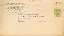 SOBRE EP607. 1928. 2 Cts Verde Oliva Sobre Entero Postal Privado AUTO-ELECTRICIDAD (Teléfono 1095A) De BARCELONA A BLANE - Sonstige & Ohne Zuordnung