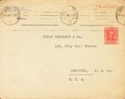 SOBRE EP677. 1925. 25 Cts Rojo Sobre Entero Postal Privado G.LURIA PARDO (membrete En El Reverso) De BARCELONA A NUEVA Y - Autres & Non Classés