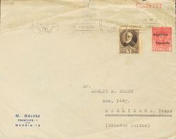 SOBRE EP940Fb. 1932. 25 Cts Carmín Sobre Entero Postal Privado M.GALVEZ De MADRID A HARLINGEN (U.S.A.), Con Franqueo Com - Autres & Non Classés