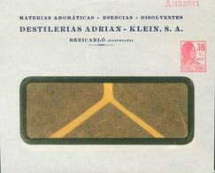 (*)EP1220. 1934. 30 Cts Sojo Sobre Entero Postal Privado DESTILERIAS ADRIAN-KLEIN (con Ventana). MAGNIFICO. (Láiz 2006,  - Autres & Non Classés