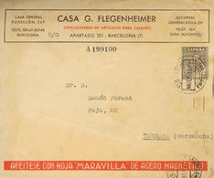 SOBRE EP1469. 1950. 50 Cts Pizarra Sobre Entero Postal Privado CASA G.FLEGENHEIMER (pie Al Reverso 78 Mm) De BARCELONA A - Autres & Non Classés