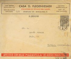 SOBRE EP1469. 1950. 50 Cts Pizarra Sobre Entero Postal Privado CASA G.FLEGENHEIMER (pie Al Reverso 78 Mm) De BARCELONA A - Other & Unclassified