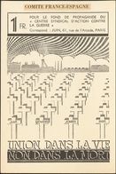 SOBRE. (1939ca). Tarjeta Postal CENTRE SYNDICAL D'ACTION CONTRE LA GUERRE. MAGNIFICA Y EXTRAORDINARIAMENTE RARA TARJETA  - Autres & Non Classés