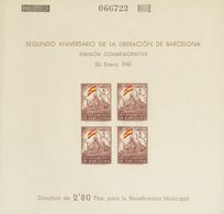 (*)29s. 1941. 5 Cts Castaño, Rojo Y Amarillo, Hoja Bloque. Variedad CON NUMERACION EN LA PARTE SUPERIOR (sin Dentar). MA - Other & Unclassified