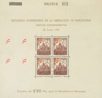 (*)29s. 1941. 5 Cts Castaño, Rojo Y Amarillo, Hoja Bloque. Variedad COLOR ROJO DESPLAZADO Y CON NUMERACION EN LA PARTE S - Other & Unclassified