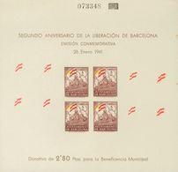 (*)29s. 1941. 5 Cts Castaño, Rojo Y Amarillo, Hoja Bloque. Variedad TRIPLE IMPRESION DEL COLOR ROJO, COLOR AMARILLO DESP - Other & Unclassified