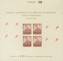 (*)29s. 1941. 5 Cts Castaño, Rojo Y Amarillo, Hoja Bloque. Variedad TRIPLE IMPRESION DEL COLOR ROJO, COLOR AMARILLO DESP - Sonstige & Ohne Zuordnung