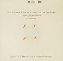 (*)29s. 1941. 5 Cts Castaño, Rojo Y Amarillo, Hoja Bloque. Variedad IMPRESION SOLAMENTE DE LAS BANDERAS Y CON NUMERACION - Other & Unclassified