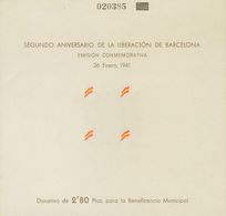 (*)29s. 1941. 5 Cts Castaño, Rojo Y Amarillo, Hoja Bloque. Variedad IMPRESION SOLAMENTE DE LAS BANDERAS Y CON NUMERACION - Otros & Sin Clasificación