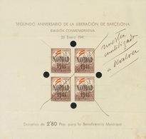 (*)31s. 1941. 5 Cts Castaño, Rojo Y Amarillo, Hoja Bloque. SIN DENTAR, TALADRADA Y Anotación Manuscrita "Muestra Inutili - Other & Unclassified