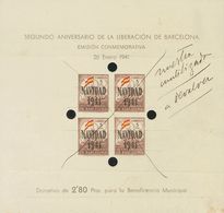 (*)31s. 1941. 5 Cts Castaño, Rojo Y Amarillo, Hoja Bloque. SIN DENTAR, TALADRADA Y Anotación Manuscrita "Muestra Inutili - Otros & Sin Clasificación