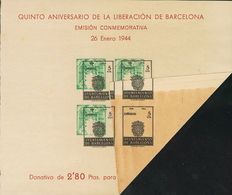 **61ids. 1944. 5 Cts Negro Y Verde, Hoja Bloque. Variedad IMPRESION EN EL REVERSO (por Pliegue Del Papel), COLOR NEGRO D - Other & Unclassified