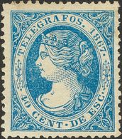 *18. 1867. 40 Cts Azul. Excelente Centraje. MAGNIFICO. Edifil 2018: 110 Euros - Télégraphe