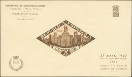 **17s. 1937. 5 Pts Castaño, Hoja Bloque. SIN DENTAR. MAGNIFICA Y RARISIMA. Edifil 2018: +++565 Euros - Otros & Sin Clasificación