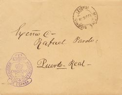 SOBRE 5. 1900. MEDINA-SIDONIA A PUERTO REAL. Marca DOCTOR THEBUSSEM / CARTERO HONORARIO / DE ESPAÑA, En Violeta Y Al Dor - Franquicia Postal