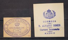 (*)8, 9. 1893. Dos Marcas De Franquicia R.ALVAREZ SEREIX / CARTERO PRAL HONORARIO Y CORREOS / R.ALVAREZ SEREIX / CARTERO - Postage Free