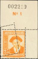 **49dd. 1948. 25 Cts Naranja, Esquina De Pliego. Variedad DOBLE DENTADO, UNO EN DIAGONAL. MAGNIFICO Y RARO. Edifil 2013: - Sonstige & Ohne Zuordnung