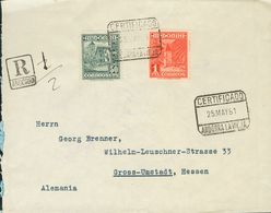 SOBRE 51, 54. 1951. 50 Cts Verde Y 1 Pts Rojo. Certificado De ANDORRA LA VIEJA A GROSS-UMSTADT (ALEMANIA). Al Dorso Lleg - Other & Unclassified