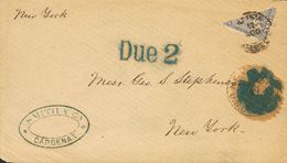 SOBRE 22f. (1871ca). 25 Cts Ultramar BISECTADO. CARDENAS (CUBA) A NUEVA YORK. Matasello CARDENAS / ISLA DE CUBA Y En El  - Cuba (1874-1898)