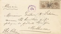 SOBRE 65(2). 1881. 5 Ctvos Sepia Gris (rara Tonalidad), Dos Sellos. SANCTI SPIRITUS (CUBA) A MULHOUSE (ALEMANIA). Matase - Cuba (1874-1898)