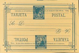 (*)EP1ea. 1878. 25 Cts Azul Sobre Tarjeta Entero Postal. Variedad DOBLE IMPRESION, UNA INVERTIDA. MAGNIFICA Y MUY RARA.  - Cuba (1874-1898)