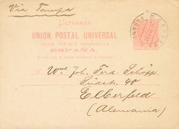 SOBRE EP12. 1882. 3 Ctvos Rosa Sobre Tarjeta Entero Postal De LA HABANA A EBERFELD (ALEMANIA). En El Frente Manuscrito " - Cuba (1874-1898)