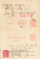 SOBRE EP14. 1898. 3 Ctvos + 3 Ctvos Rosa Sobre Tarjeta Entero Postal, De Ida Y Vuelta, La Ida De LA HABANA A NUEVA YORK  - Cuba (1874-1898)