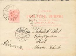 SOBRE EP14i. 1894. 3 Ctvos Rosa Sobre Tarjeta Entero Postal, De Ida, De LA HABANA A KIEL (ALEMANIA). En El Frente Llegad - Cuba (1874-1898)