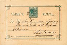 SOBRE EP16. 1884. 2 Ctvos Verde Oscuro Sobre Tarjeta Entero Postal De MATANZAS A LA HABANA. MAGNIFICA. - Cuba (1874-1898)