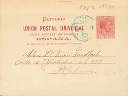 SOBRE EP22. 1893. 2 Ctvos Carmín Sobre Tarjeta Entero Postal De COTORRO (CUBA) A LA HABANA. Matasello FRANCO, En Azul Y  - Cuba (1874-1898)