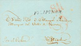 SOBRE. 1838. MANILA A MADRID. Marca FILIPINAS, En Negro Estampada En Tránsito En Cádiz A Toda La Correspondencia Procede - Philippines