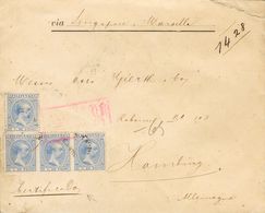 SOBRE 98. 1893. 8 Ctvos Ultramar, Cuatro Sellos. Certificado De MANILA A HAMBURGO (ALEMANIA). Al Dorso Llegada. MAGNIFIC - Filipinas